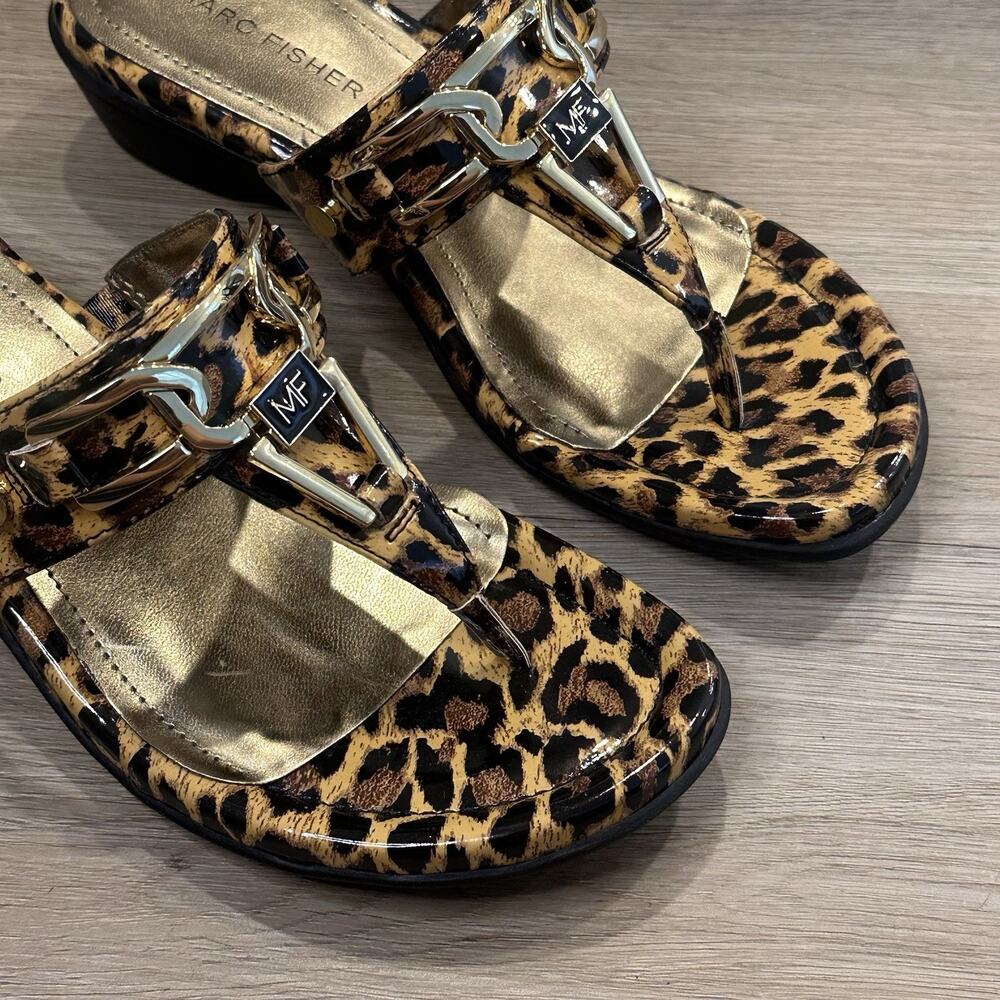 Marc Fisher NIB Women’s 6 Leopard Print Thong Wedge Sandals Jersey Shore Y2K - Picture 7 of 8